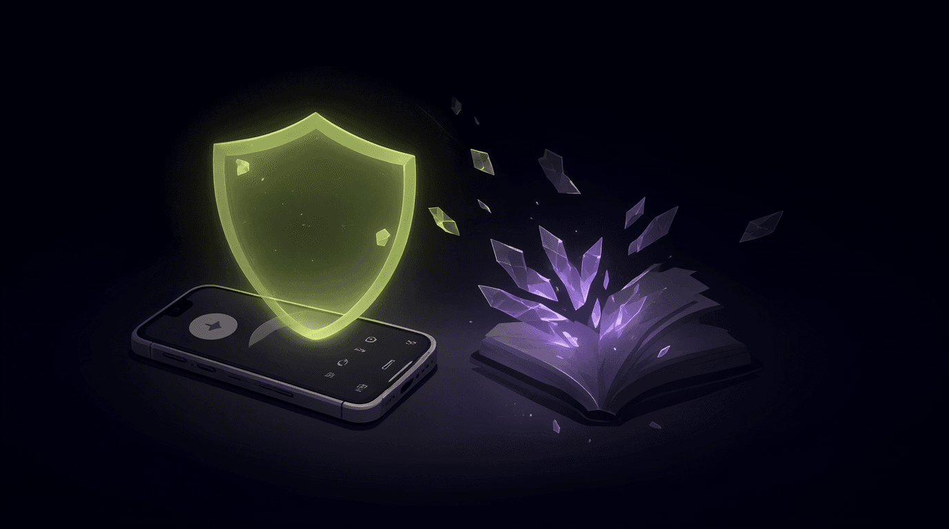 A podcast player screen with a shielded encyclopedia entry hiding future plot details